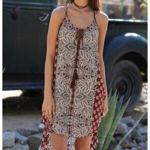 Angie Mocha Henna Pattern T-Back Halter Hi Lo Tunic Top Sun Dress